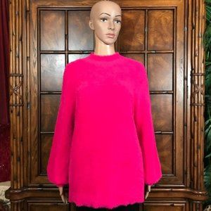 Chico's Passion Pink Eyelash Faux Fur Mock Neck Lantern Sleeve Sweater